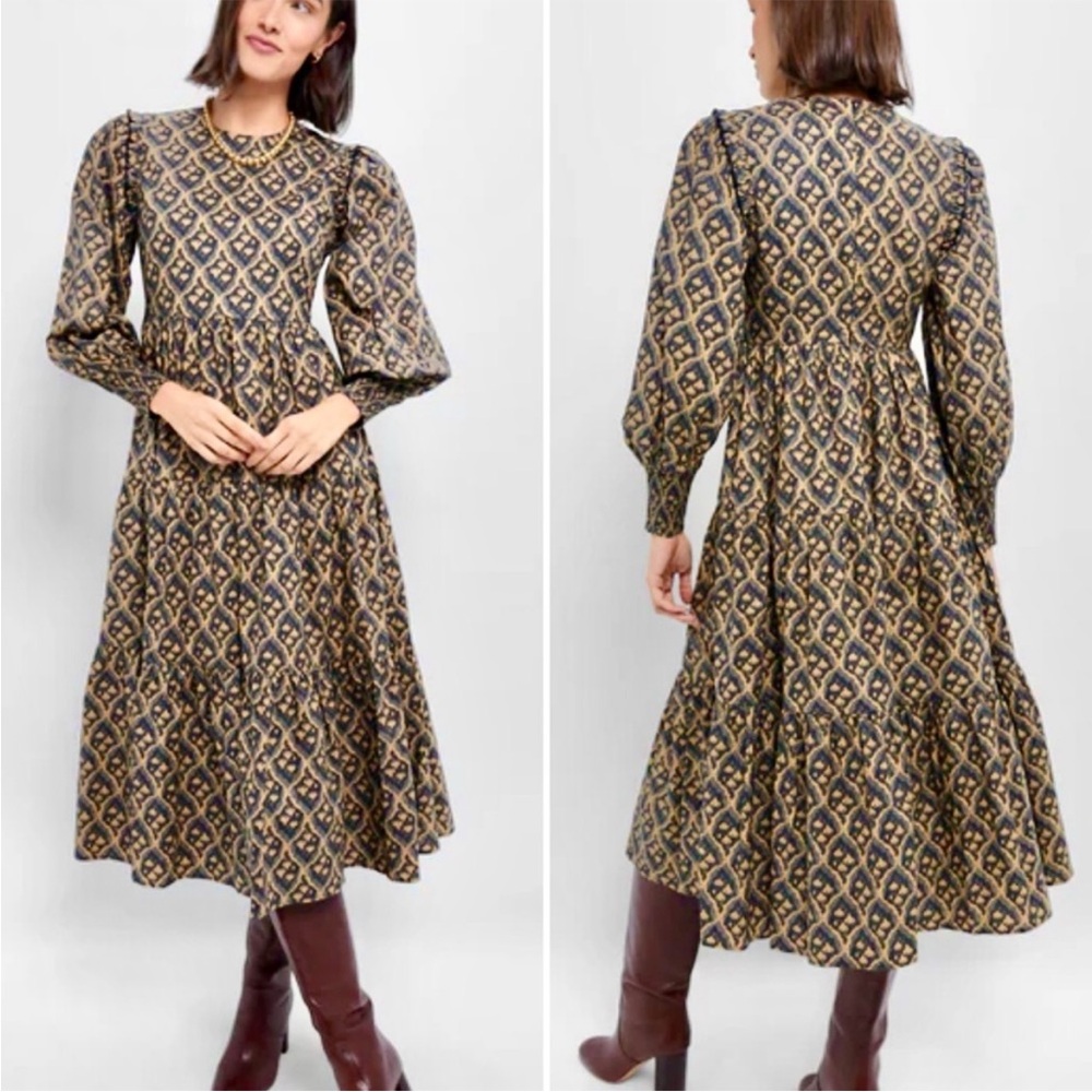 Hyacinth dress Navy and Tan floral Anja midi dress